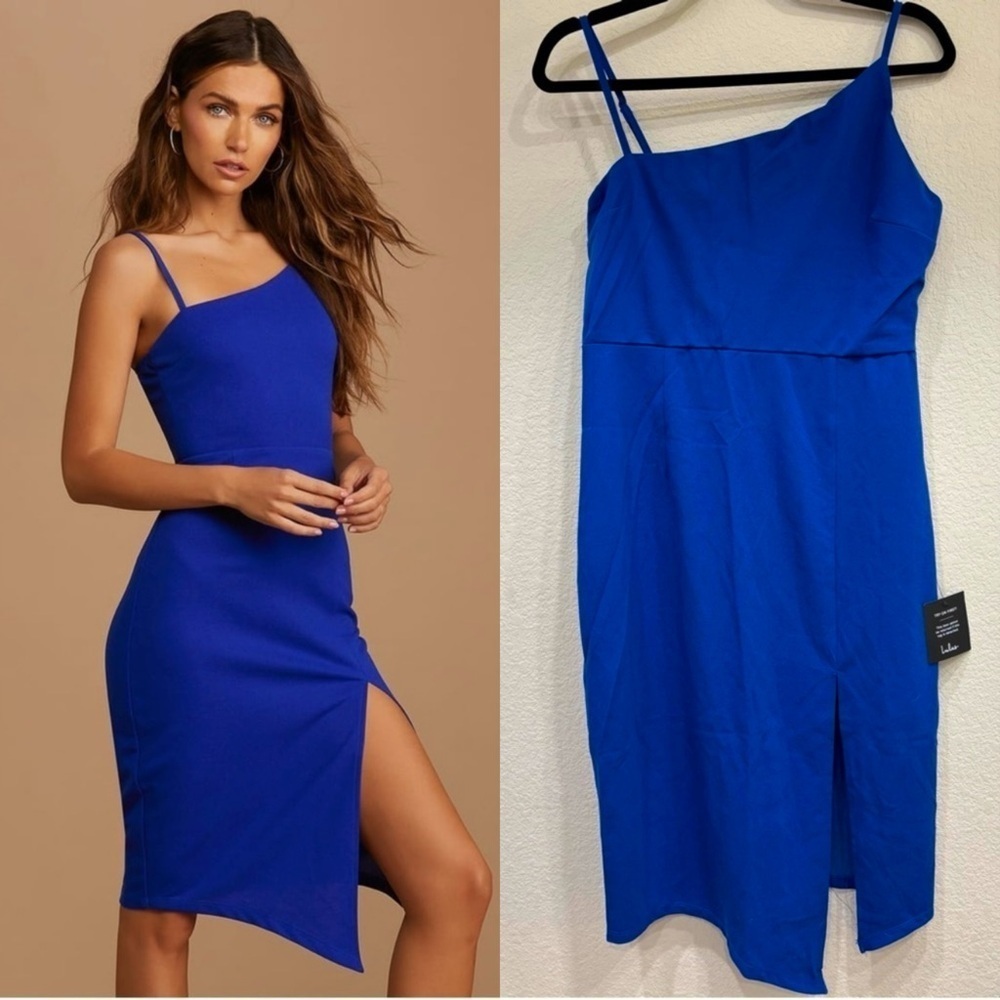 Size XL - Lulus‎ Shape the Night Cobalt Blue Asymmetrical Midi Dress